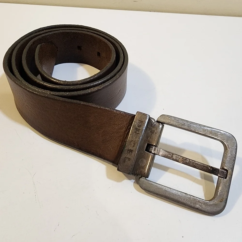 Diesel Brown Leather Belt with Silver Buckle
